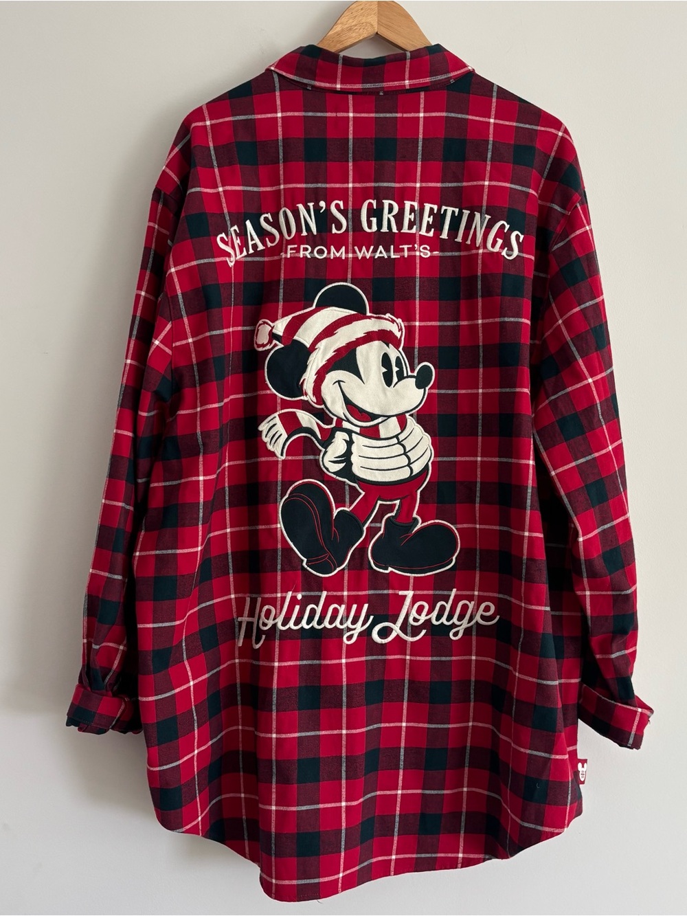 Disney Red and Black Plaid Mickey Mouse Holiday Flannel Shirt
